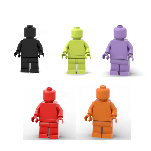 New RARE Lego 5PCS Set Black, Red, Orange, Green, Purple With Display Boxes mini figures