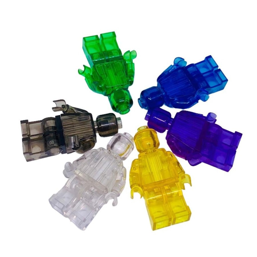 New RARE Lego Trans 6PCS Set Blue Yellow, Green, Purple, Grey, Crystal With Display Boxes mini figures