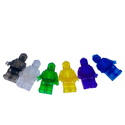 New RARE Lego Trans 6PCS Set Blue Yellow, Green, Purple, Grey, Crystal With Display Boxes mini figures