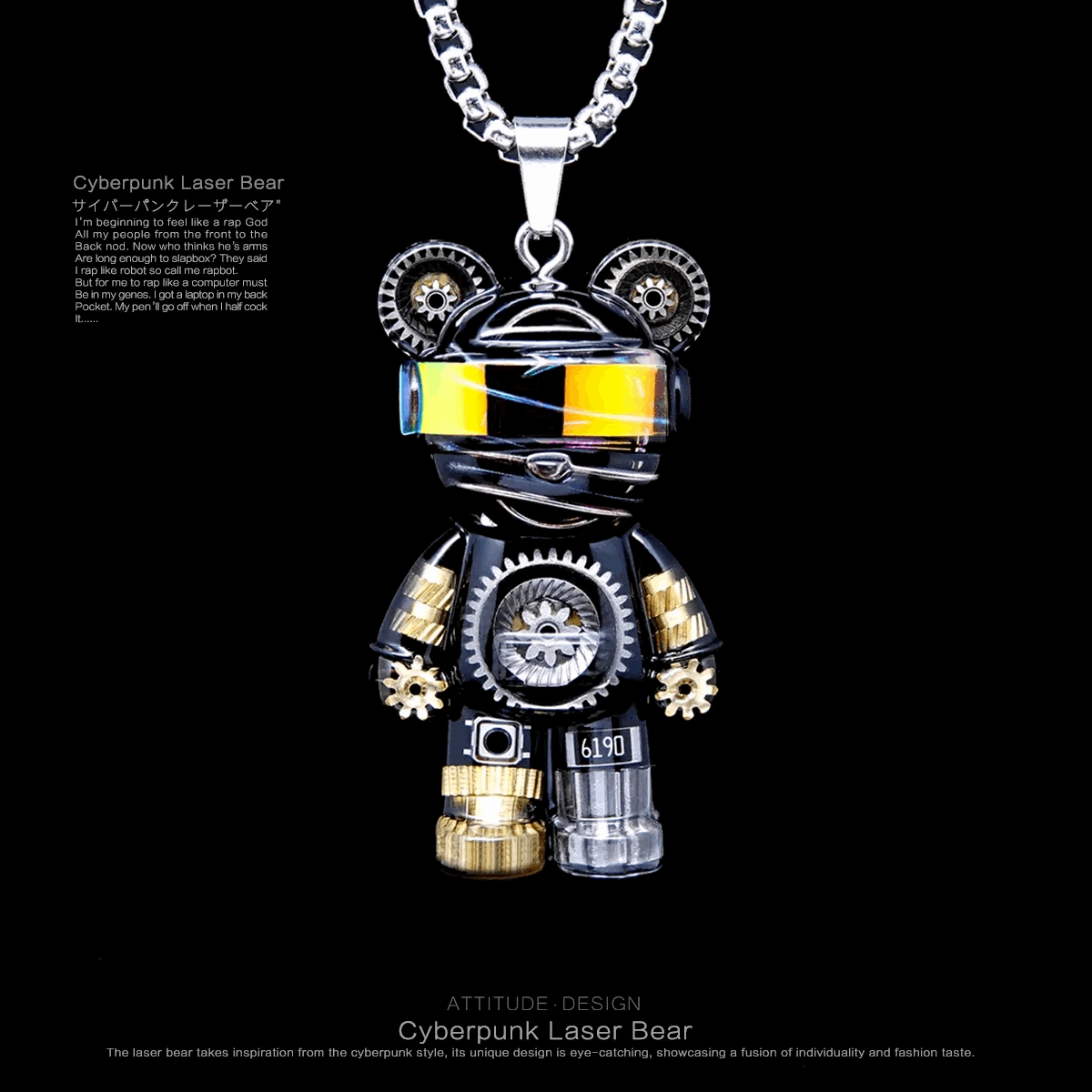 Cyberpunk Necklace - Cool Laser Bear Necklace and Keychain - Xylostar