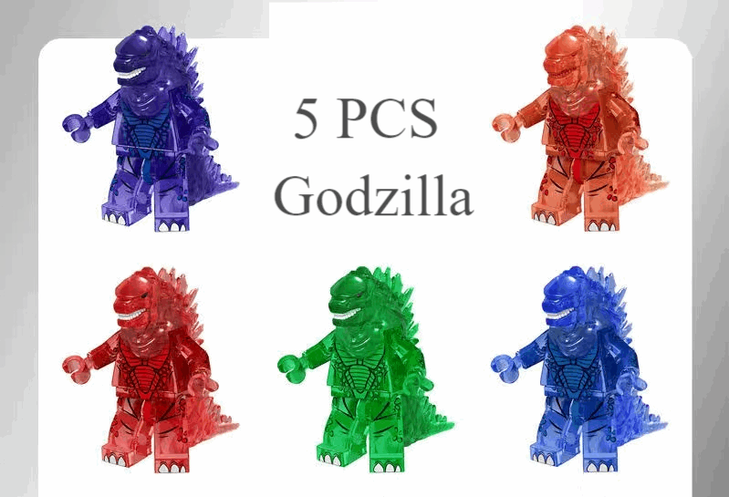 Godzilla Lego Set - 5 PCS Godzilla Transparent Set with Display Boxes Gift Set by Xylostar