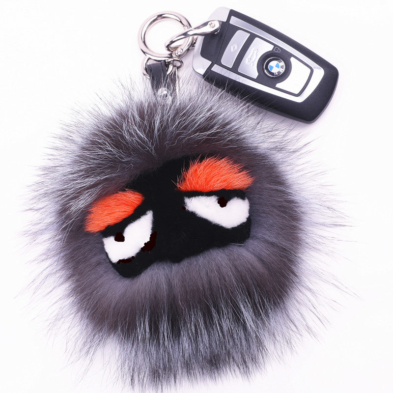 FENDI Pom-Pom Fox Mink Rabbit Fur Freak Monster Bag Bug Charm Grey - Xylostar