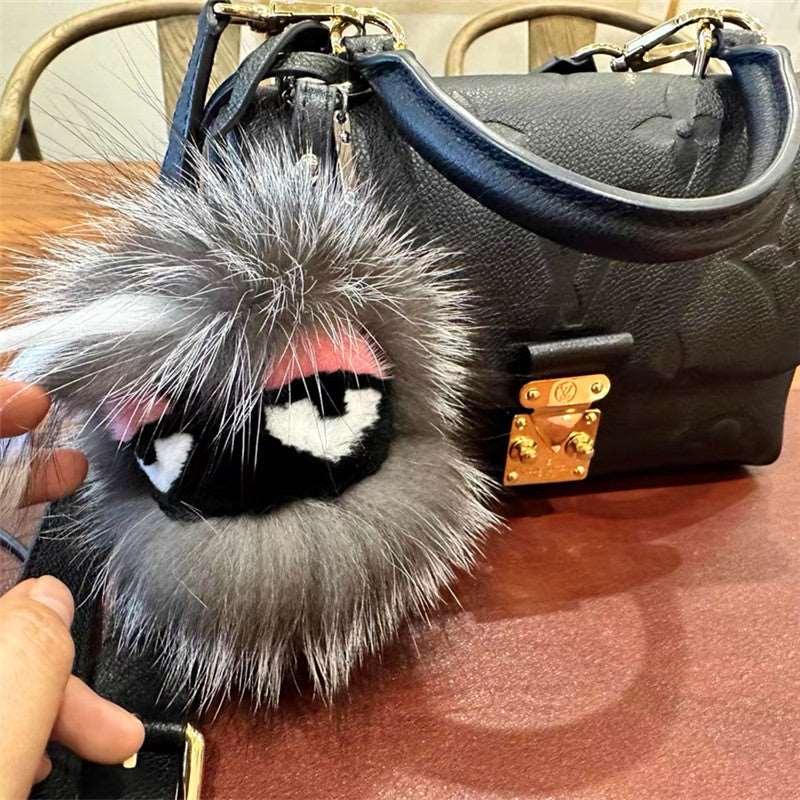 FENDI Pom-Pom Fox Mink Rabbit Fur Freak Monster Bag Bug Charm Grey - Xylostar