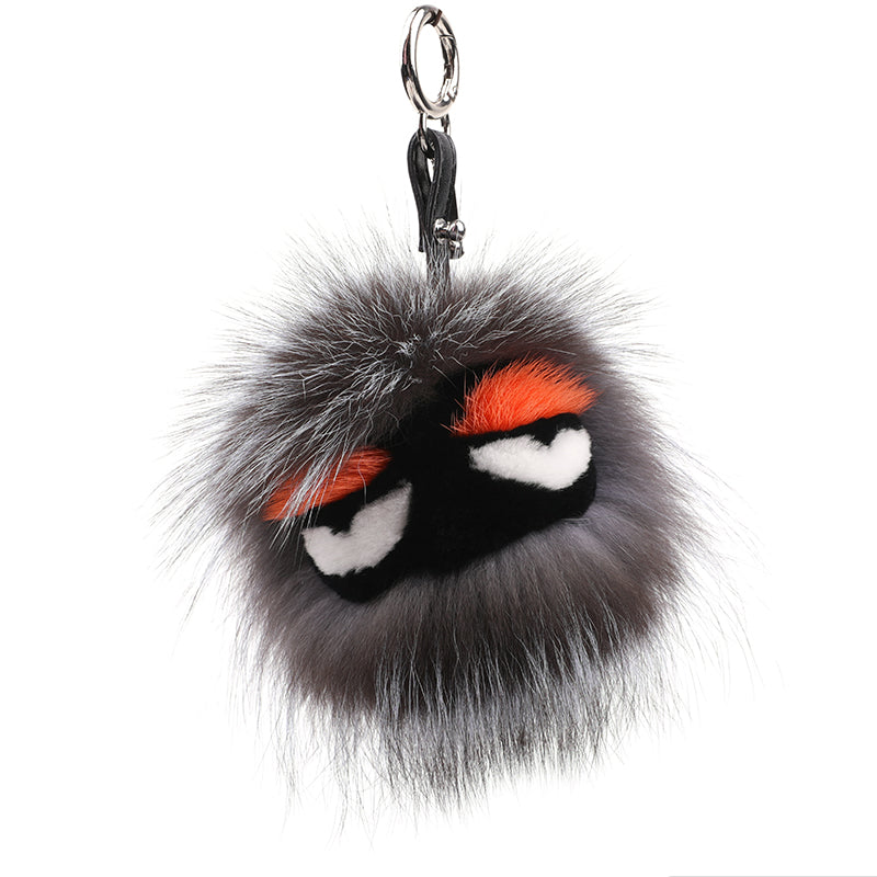 FENDI Pom-Pom Fox Mink Rabbit Fur Freak Monster Bag Bug Charm Grey - Xylostar