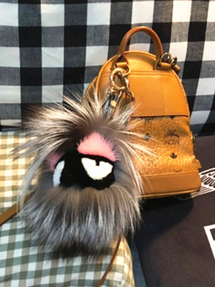 FENDI Pom-Pom Fox Mink Rabbit Fur Freak Monster Bag Bug Charm Grey - Xylostar