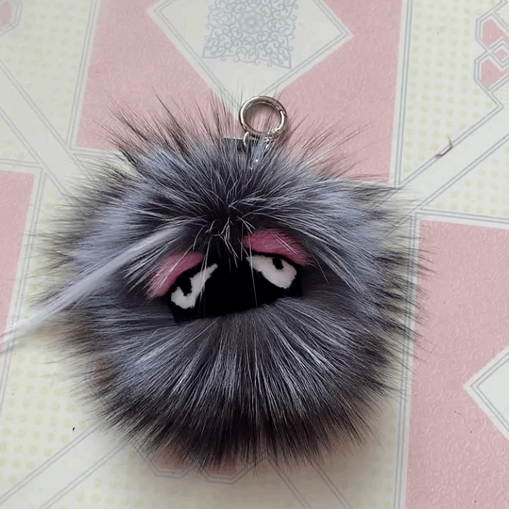 FENDI Pom-Pom Fox Mink Rabbit Fur Freak Monster Bag Bug Charm Grey - Xylostar