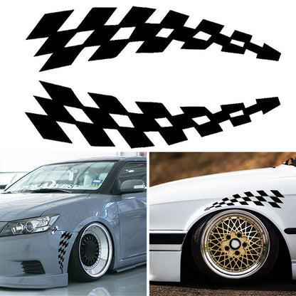 2Pcs Plaid Flag Racing Car Decals Wheel Eyebrow Safety Reflective Stickers Decor - Xylostar