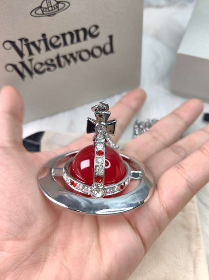 Vintage Vivienne Westwood Crystal Heart Orb Pendant Necklace VW Gift with Packaging - Xylostar